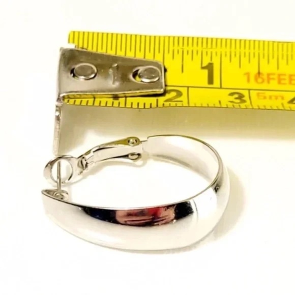 3/$25 Silvertone Wide Wall Teardrop Hoops - Picture 6 of 8